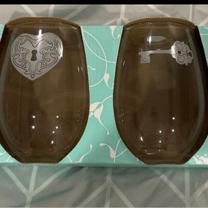 Stemless Wine Glasses Lock and Key pair couple gift